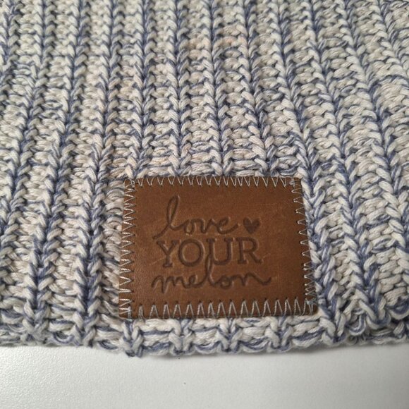 Love Your Melon Hat Winter Slouchy 12 Inches Tall Blue White Cotton Beanie - Picture 2 of 6